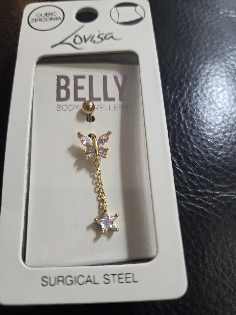 Lovisa Gold Butterfly & Star Belly Ring with Clear Stones